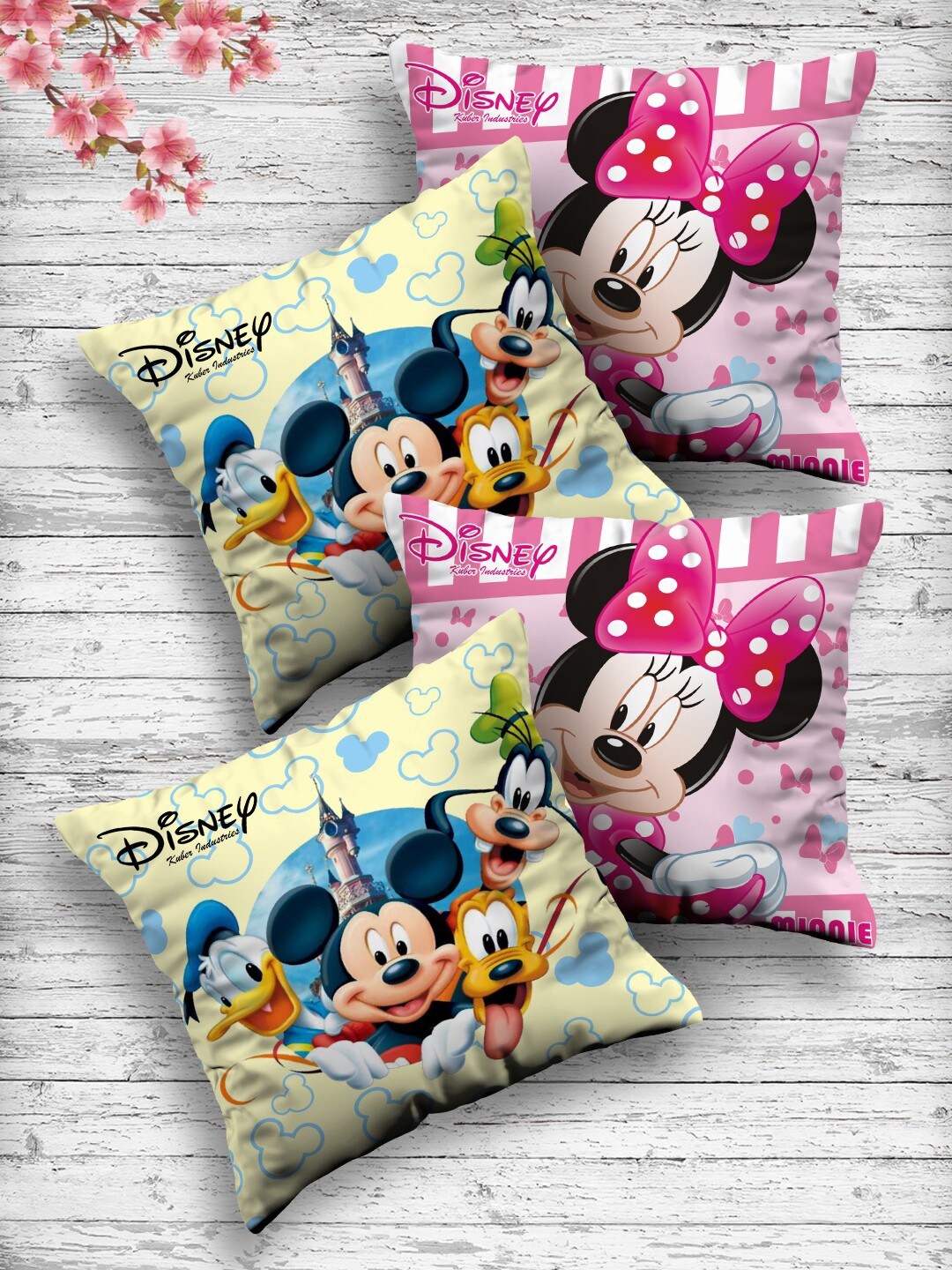 

Kuber Industries Set Of 4 Both Side Disney Printed Reversible Cushion, Cream