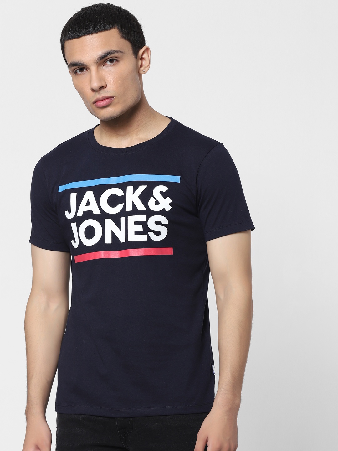 

Jack & Jones Men Navy Blue Printed Round Neck T-shirt