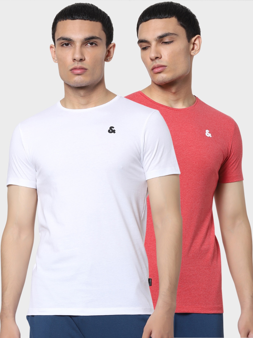 

Jack & Jones Men Pack of 2 Red & White Solid T-shirt