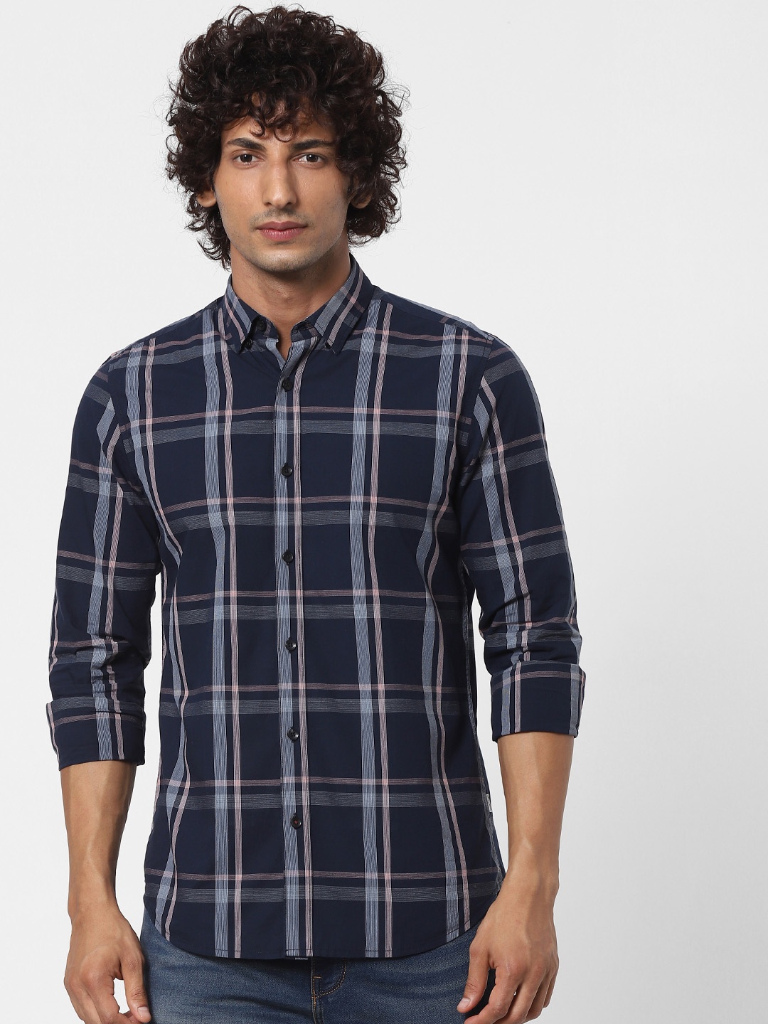 

Jack & Jones Men Blue & White Slim Fit Checked Casual Shirt