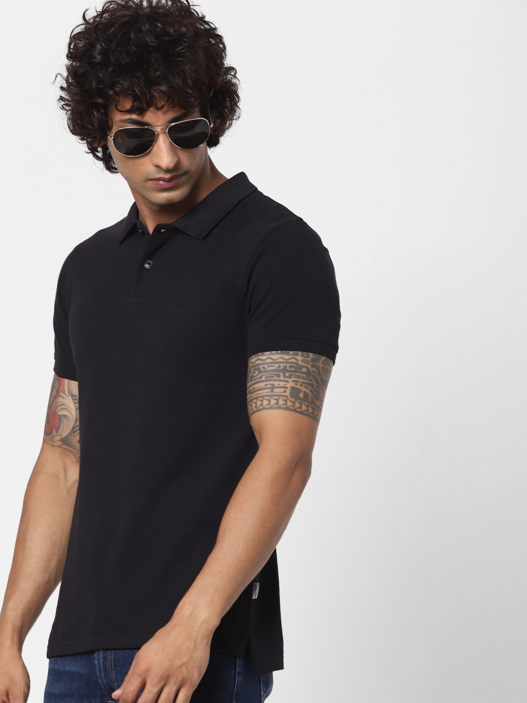

Jack Jones Men Black Solid Polo Collar Pure Cotton T-shirt