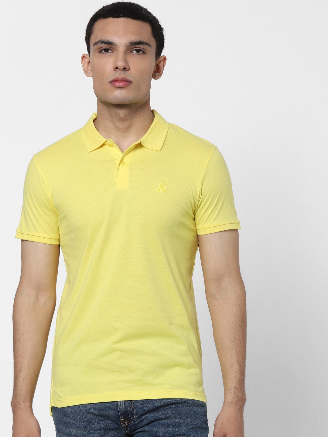 

Jack & Jones Men Yellow Pure Cotton Solid Polo Collar T-shirt