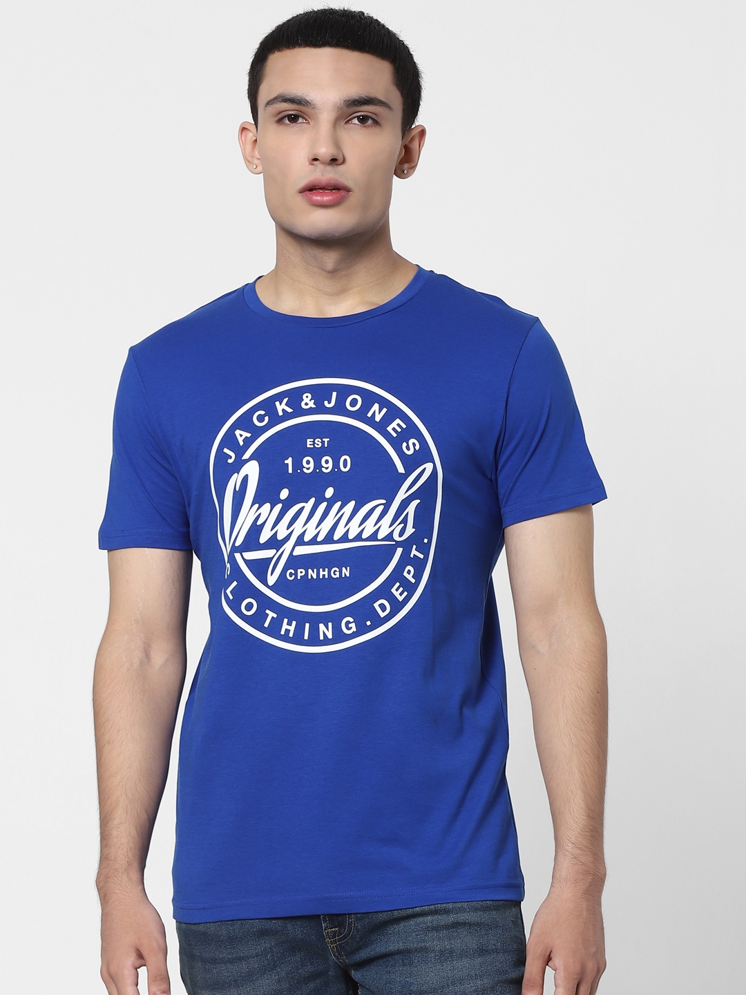 

Jack & Jones Men Blue Printed Round Neck T-shirt