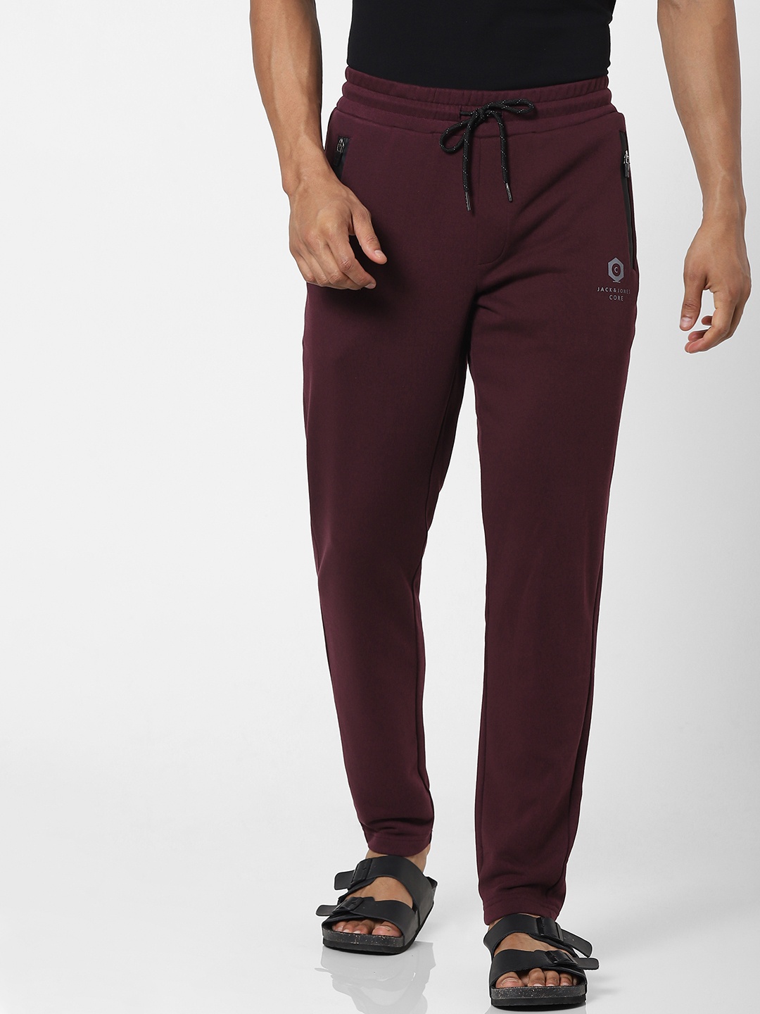 

Jack & Jones Men Burgundy Solid Track Pants