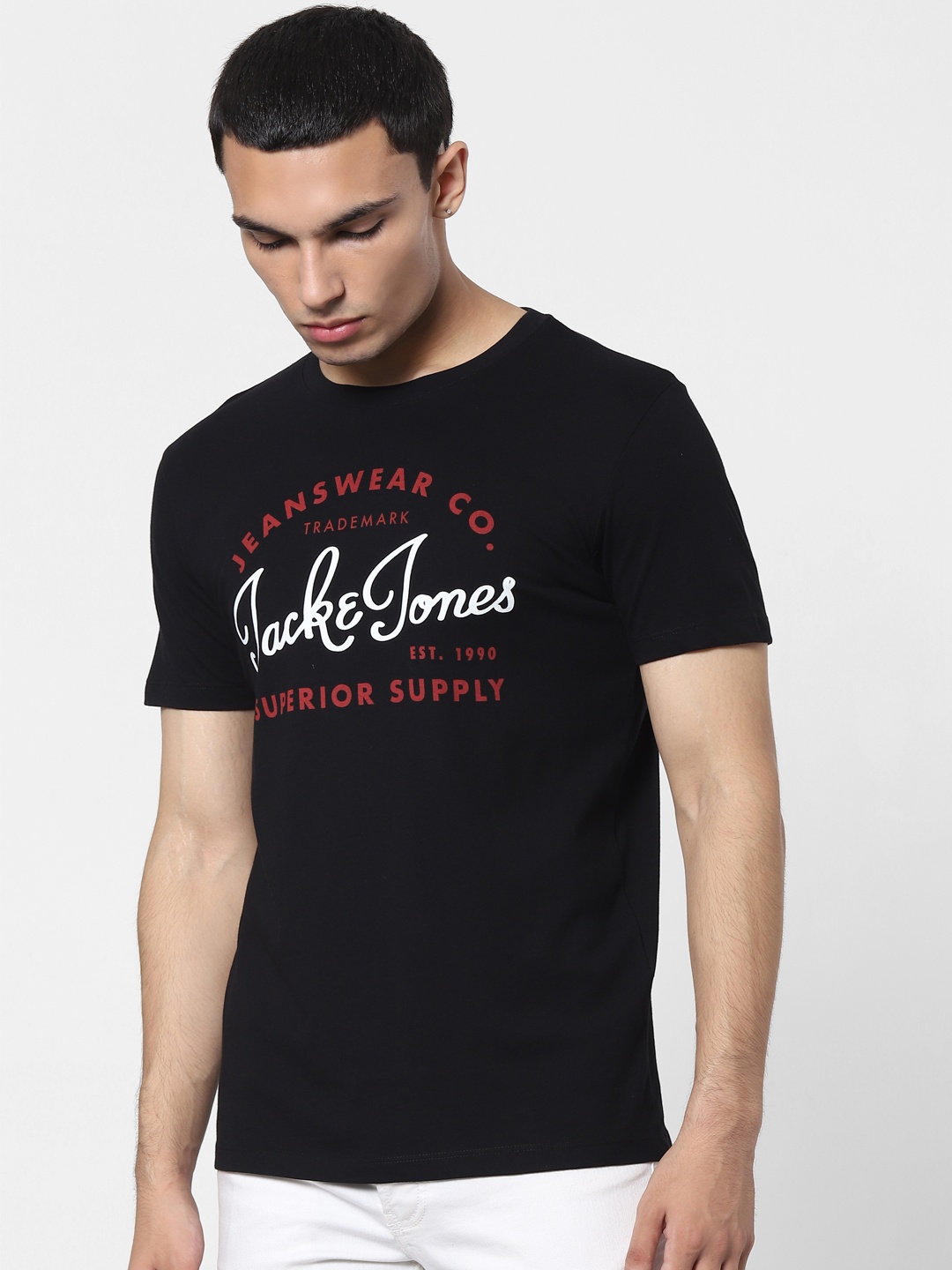 

Jack & Jones Men Black Printed Round Neck T-shirt
