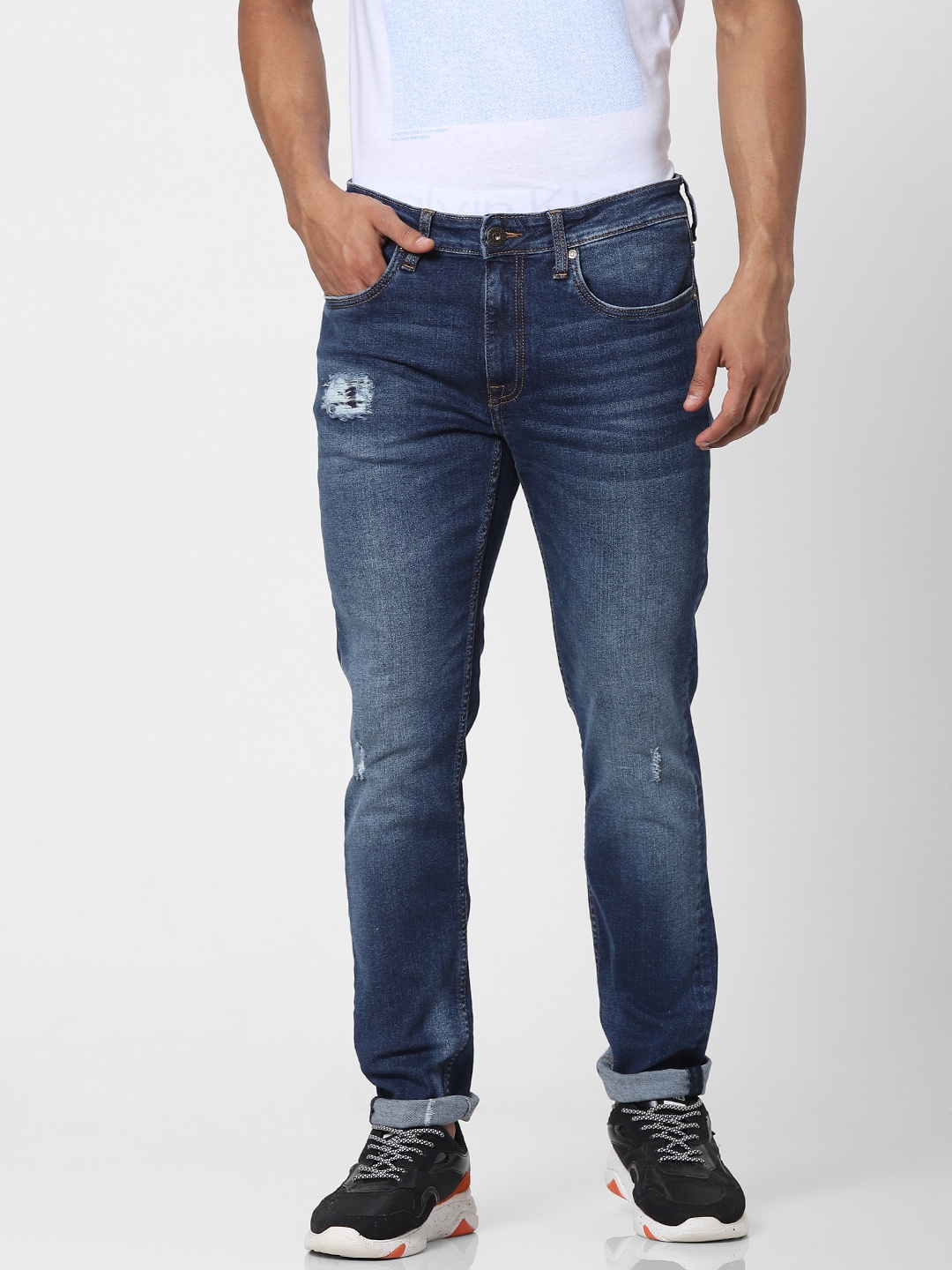 

Jack & Jones Men Blue Slim Fit Glenn Mildly Distressed Heavy Fade Stretchable Jeans
