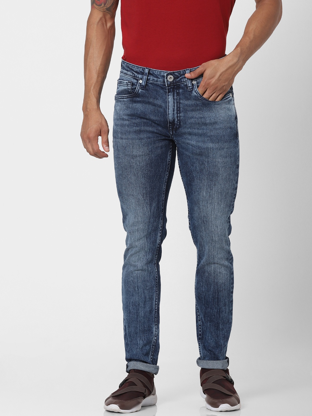 

Jack & Jones Men Blue Skinny Fit Low-Rise Heavy Fade Stretchable Jeans