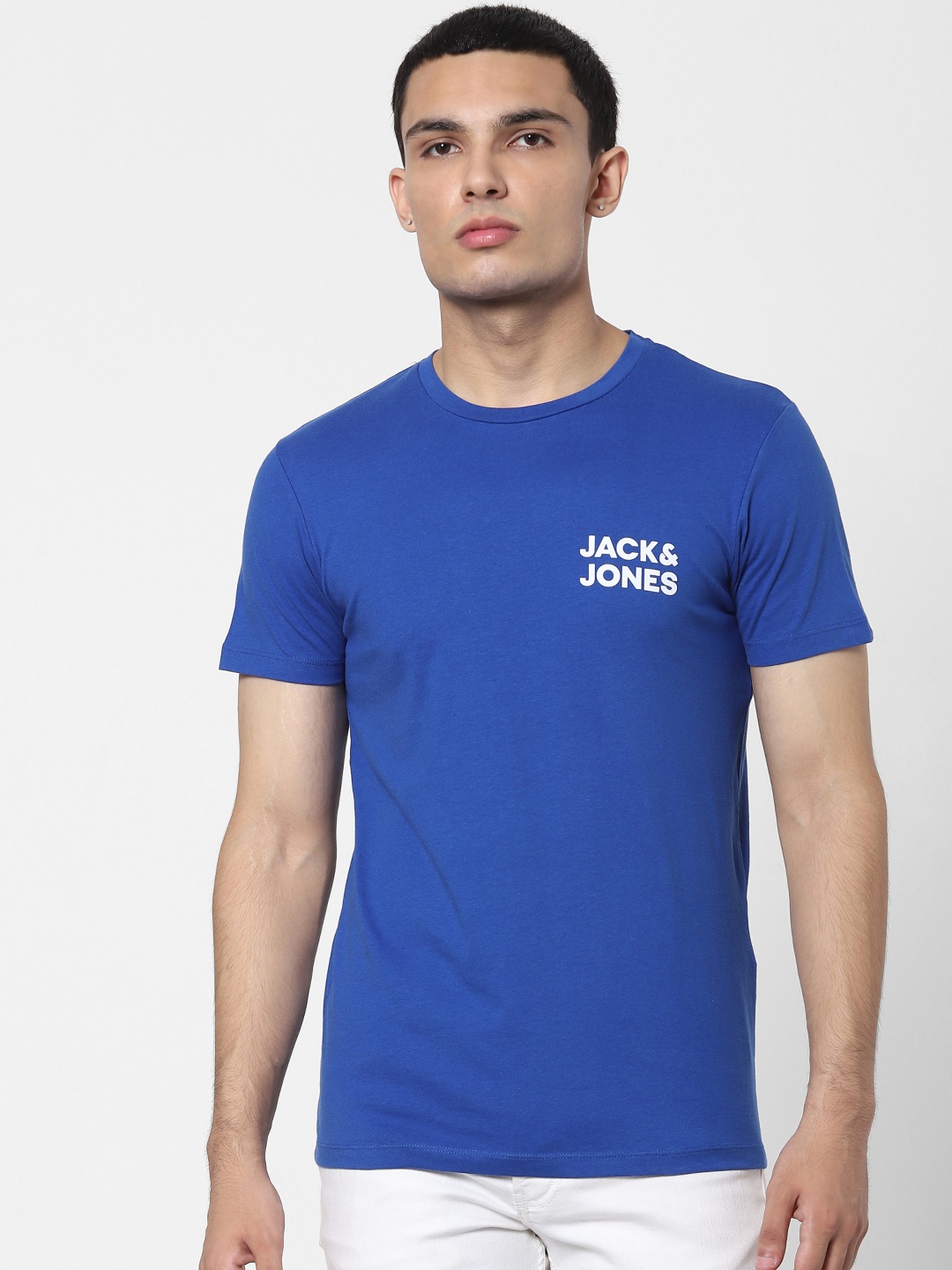 

Jack & Jones Men Blue Brand Logo Print Detail Round Neck T-shirt