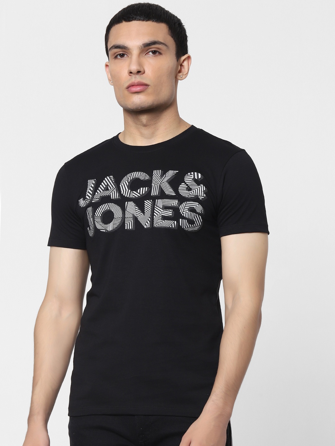 

Jack & Jones Men Black Printed Round Neck T-shirt