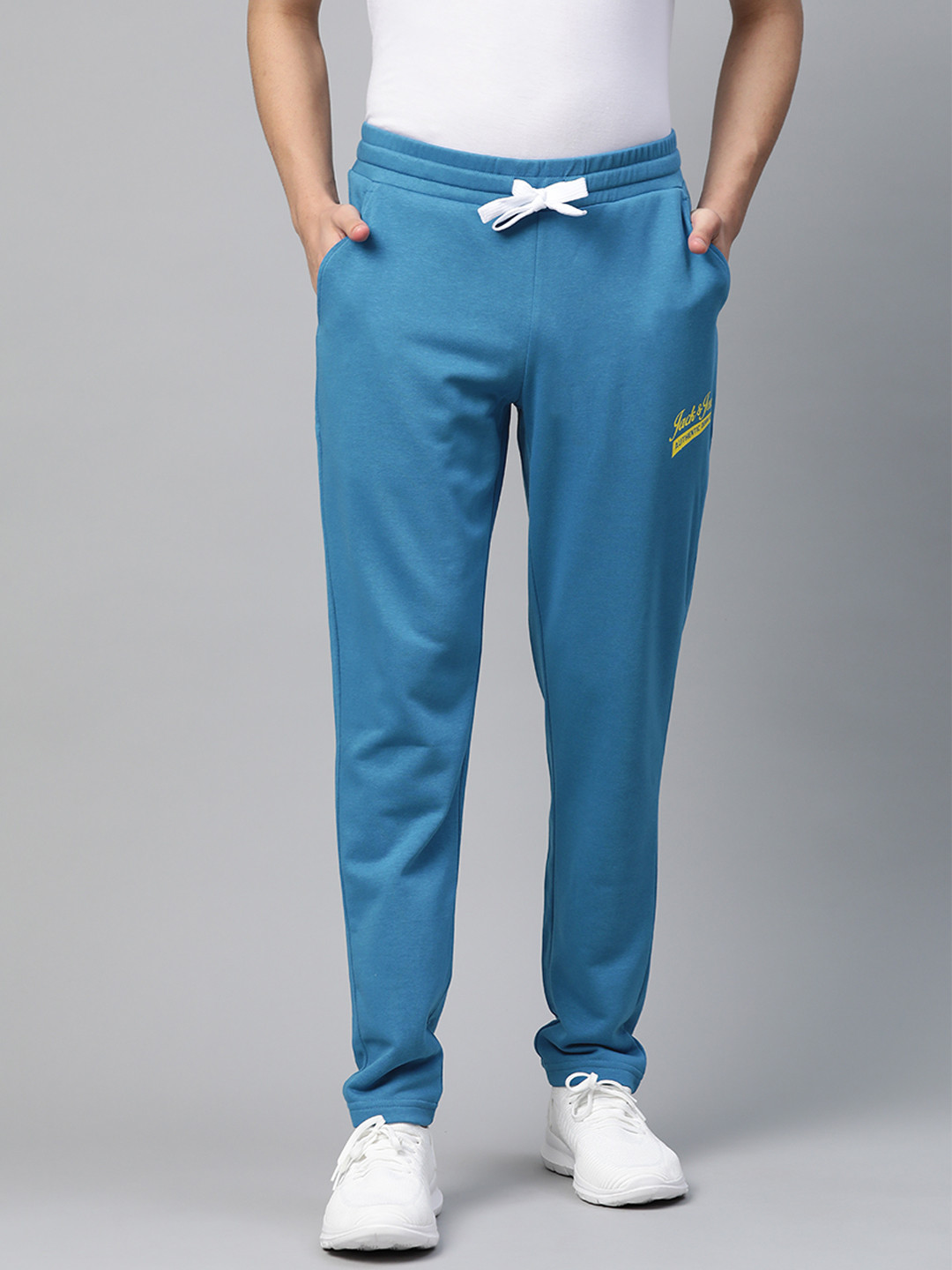 

Jack & Jones Men Blue Pure Cotton Solid Track Pants