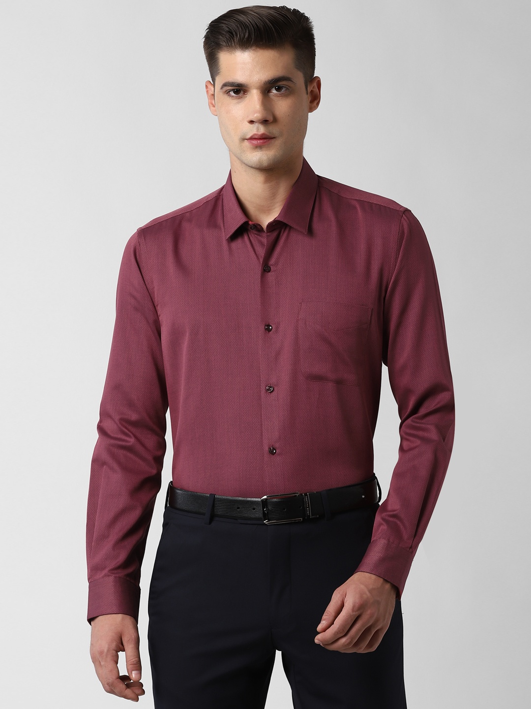 

Peter England Men Maroon Self Design Formal Shirt