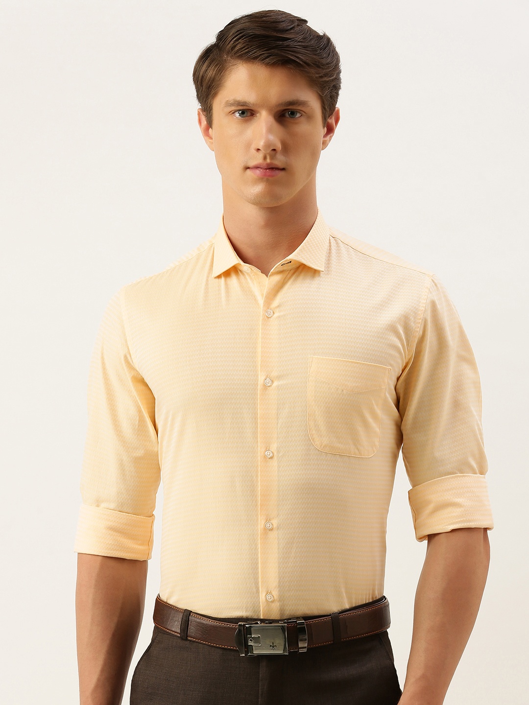 

Peter England Men Cream-Coloured Regular Fit Self Design Formal Shirt