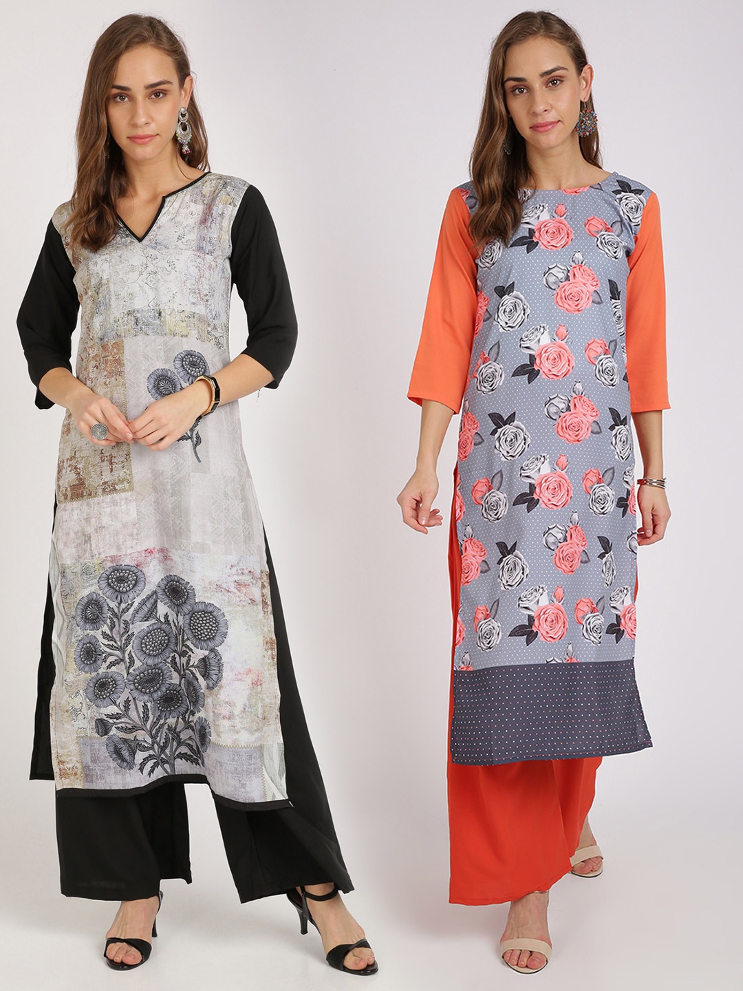 

Florence Women Multicoloured Set Of 2 Floral Printed Kurta with Palazzos, Multi