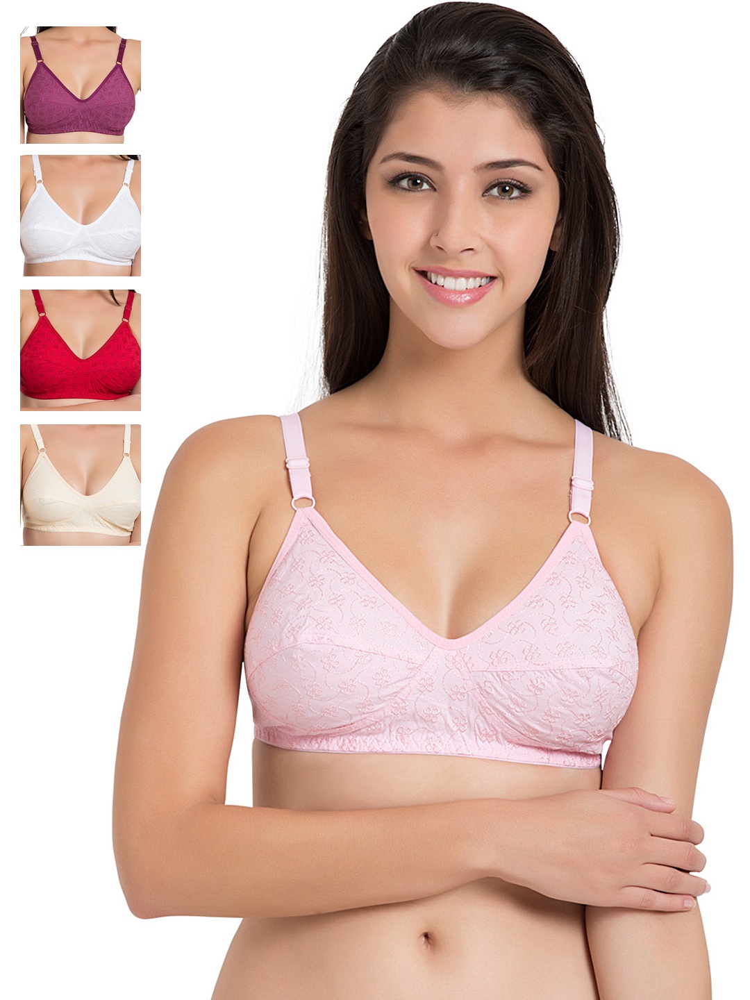 

Souminie Pack of 5 Medium-Coverage Embroidered Bras SLY-37-MG-PK-RD-SK-WH_AS, Multi