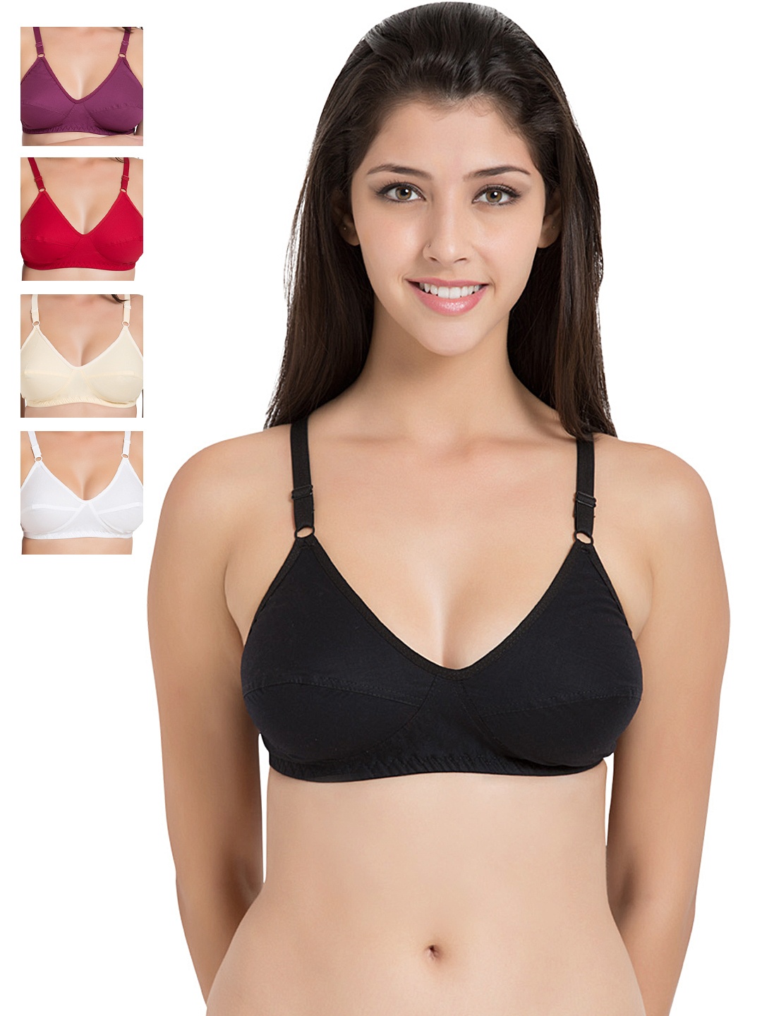 

Souminie Pack of 5 Medium-Coverage Bras SLY-45-BL-MG-RD-SK-WH_AS, Multi