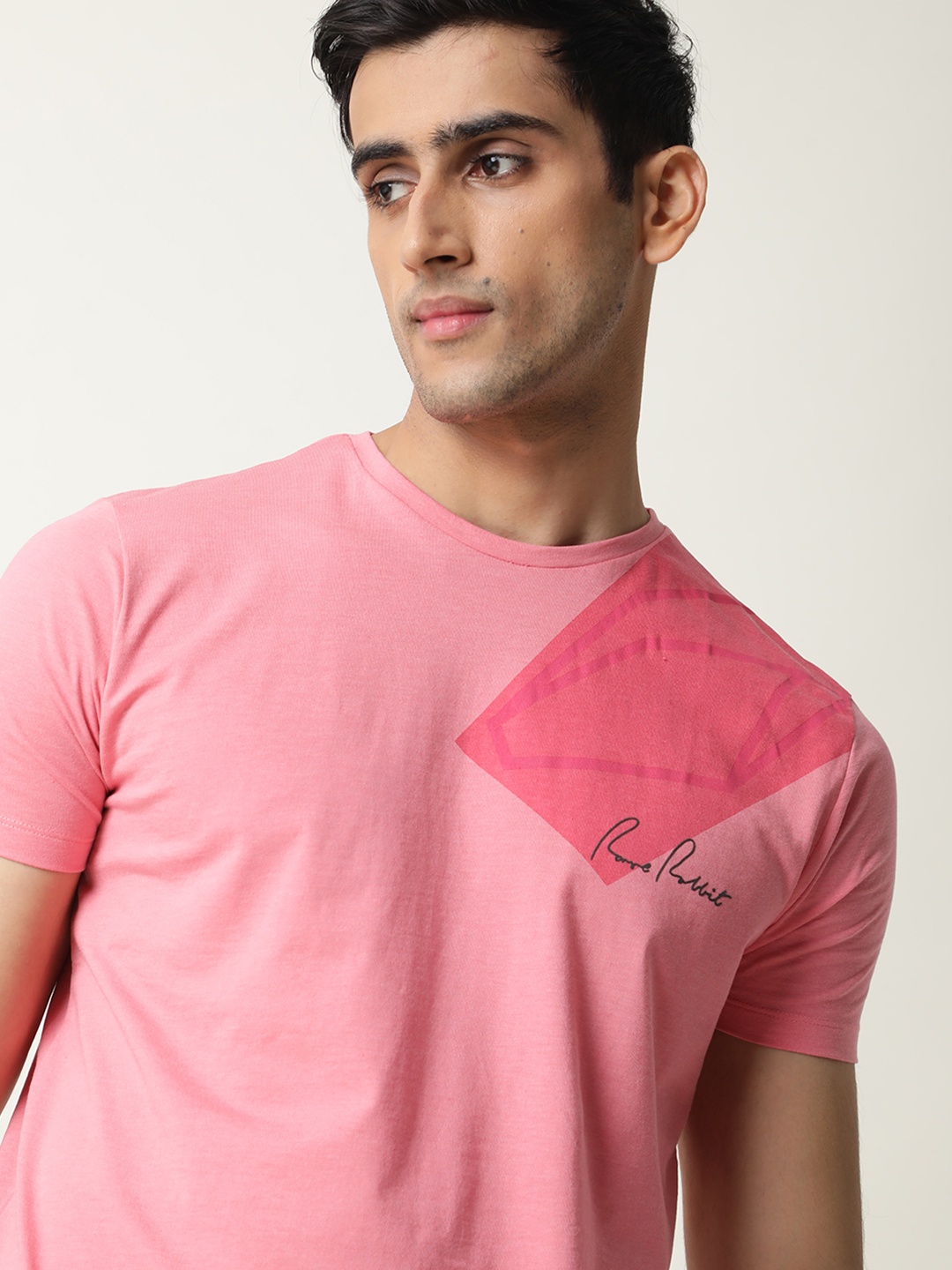 

RARE RABBIT Men Pecc Slim Fit Solid V-Neck T-Shirt, Pink