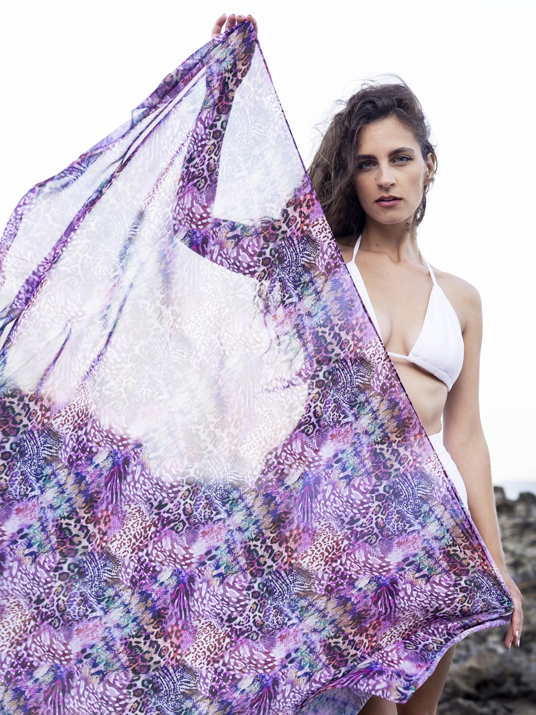 

EROTISSCH Women Purple & White Animal Printed Swimwear Cover up Sarong