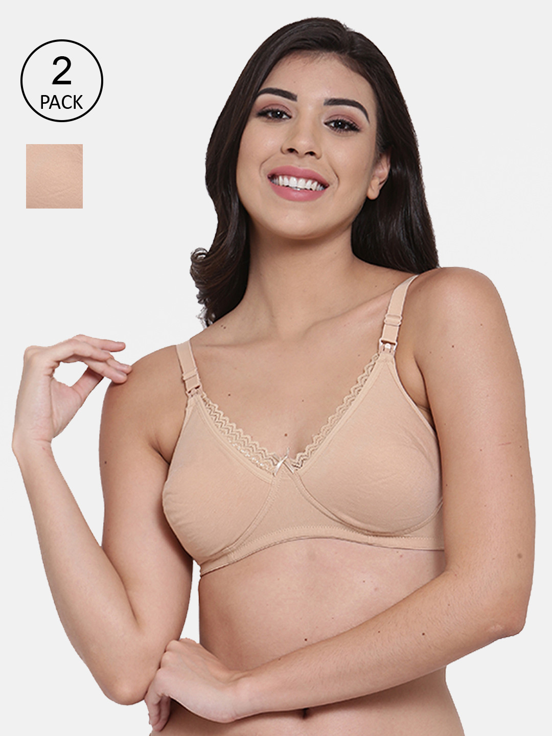 

Inner Sense Beige Pack of 2 Solid Non-Wired Non Padded Maternity Bra IMB003D_3D