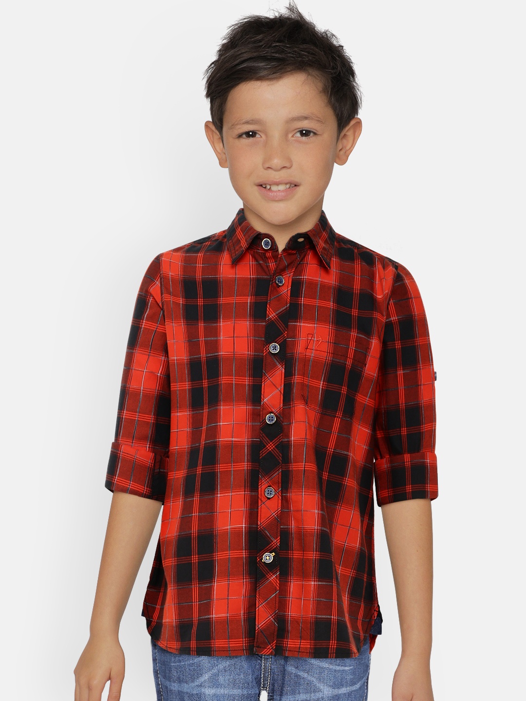 

Indian Terrain Boys Orange & Black Slim Fit Checked Casual Shirt