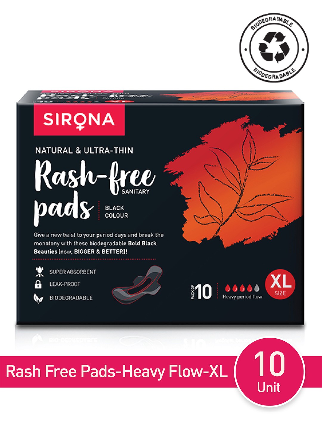 

Sirona Women Pack Of 10 Rash Free Super Soft Sanitary Pads, Black