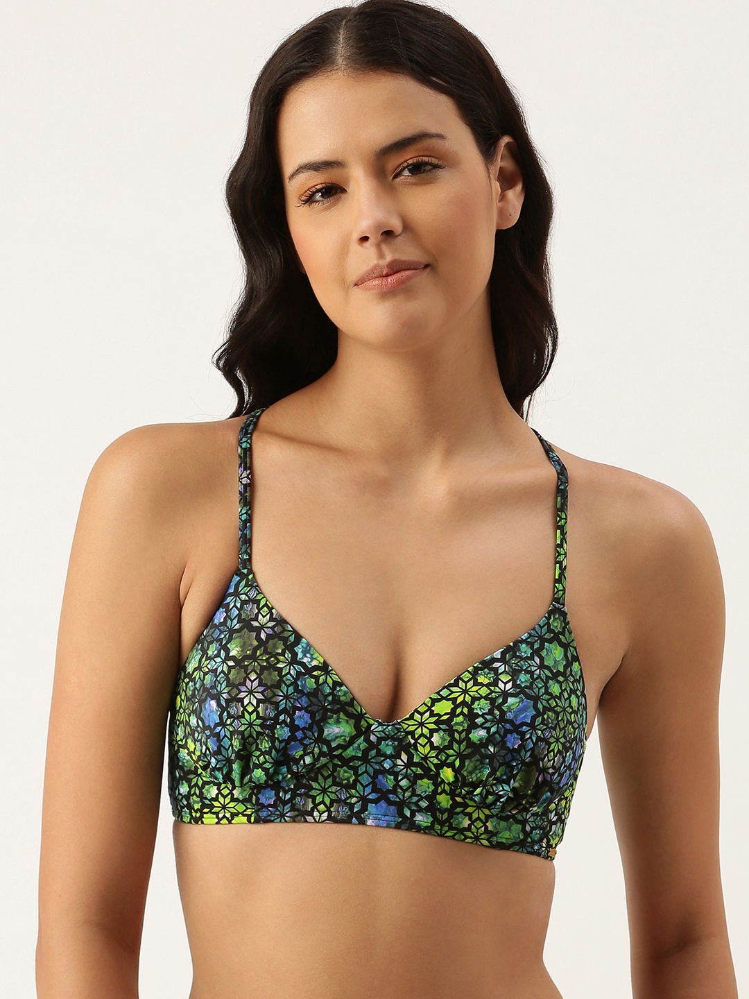 

Amante Multicolored Print Padded Wired Racerback Slip-On Swim Bikini Top SWT17620, Multi