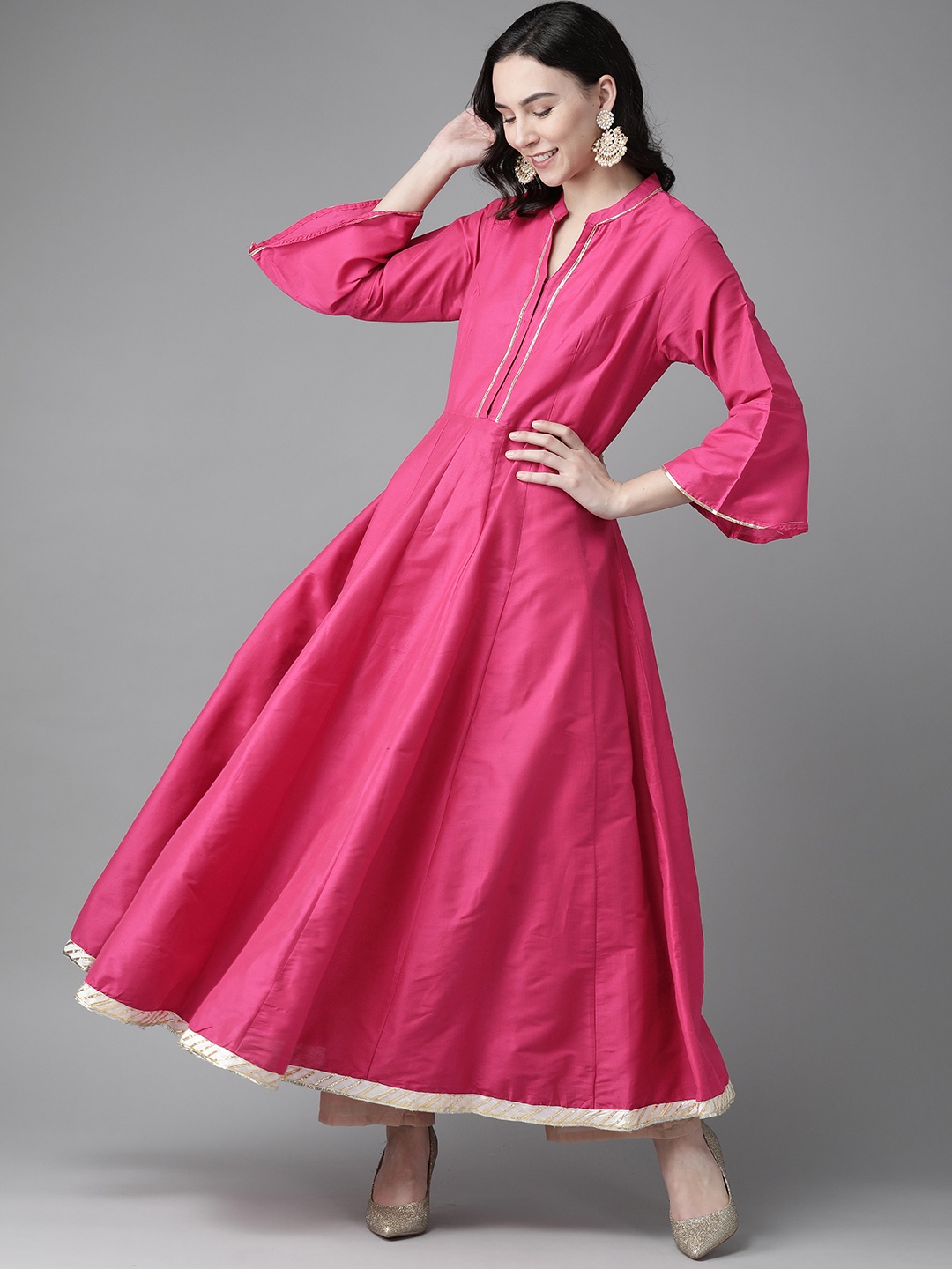 

Bhama Couture Pink Solid A-line Kurta With Gotta Patti Detail