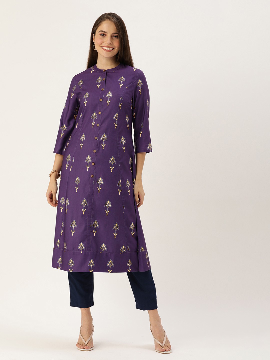

Anouk Women Violet Floral Printed A-Line Kurta