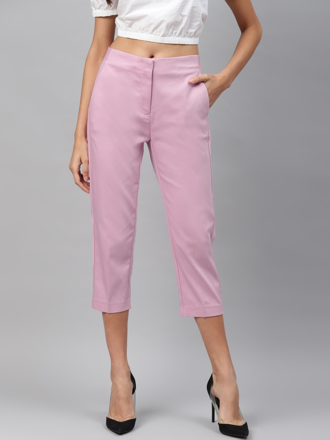 

Marks & Spencer Women Pink Regular Fit Solid Three-Fourth Trousers