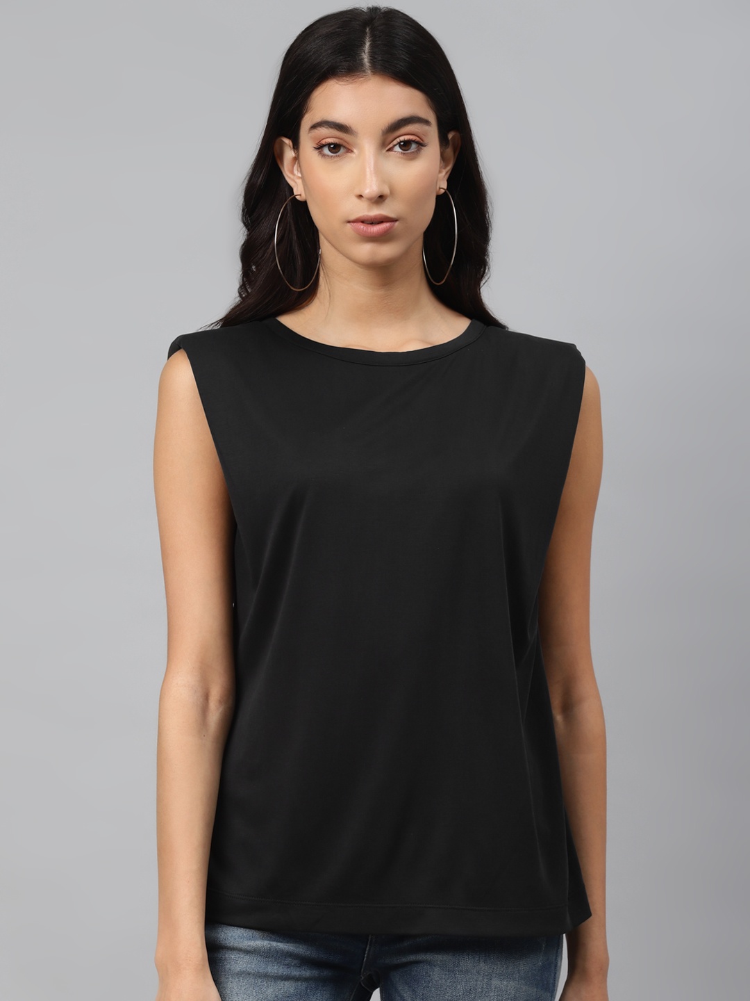 

Marks & Spencer Black Solid Shoulder Pads Top
