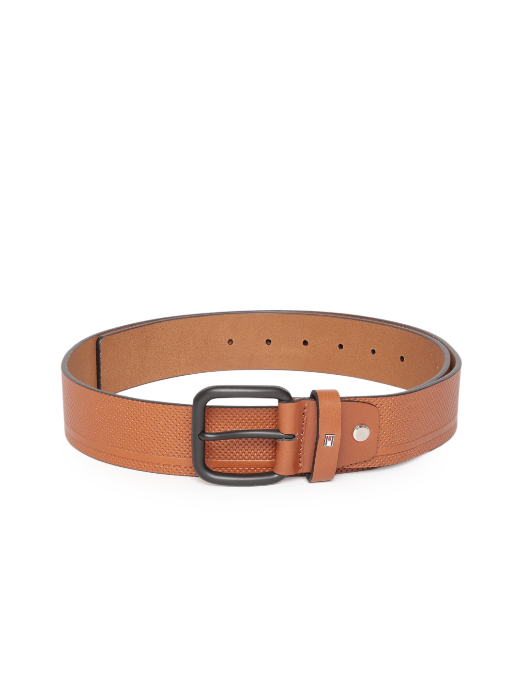 

Tommy Hilfiger Men Tan Brown Textured & Perforated Leather Belt