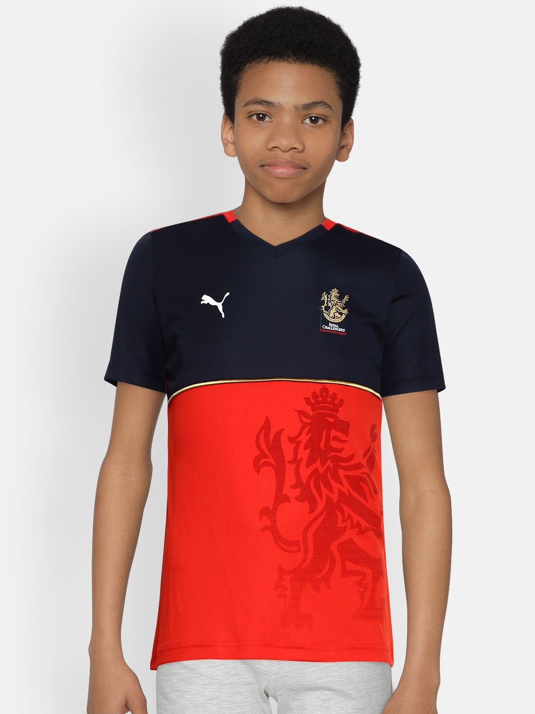 

Puma Boys Red & Navy Blue Colourblocked RCB Take Down Jersey V-Neck T-shirt