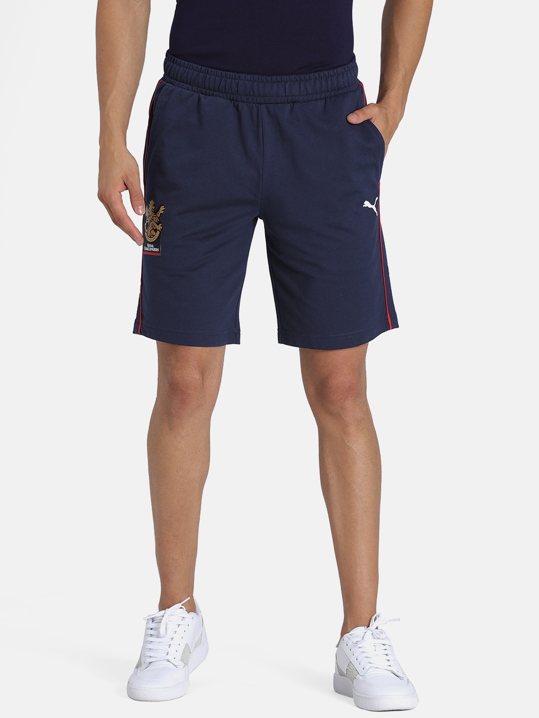 

Puma Men Navy Blue Solid Slim Fit RCB Fanwear Sports Shorts