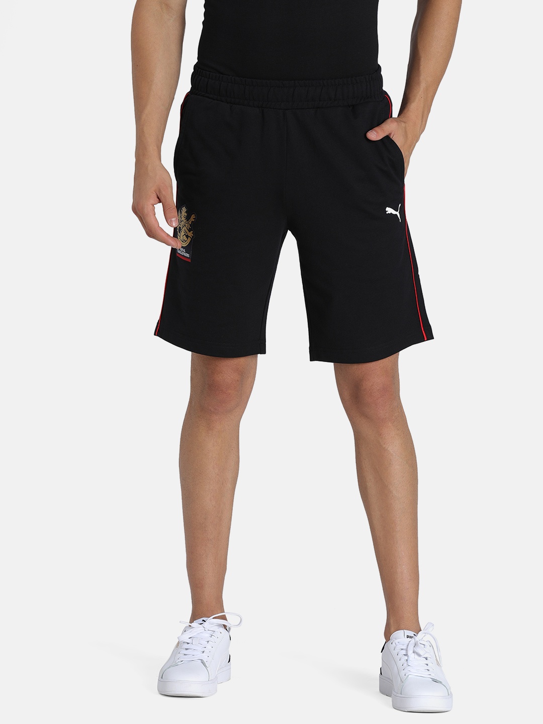 

Puma Men Black Solid Regular Fit RCB Fanwear Sports Shorts