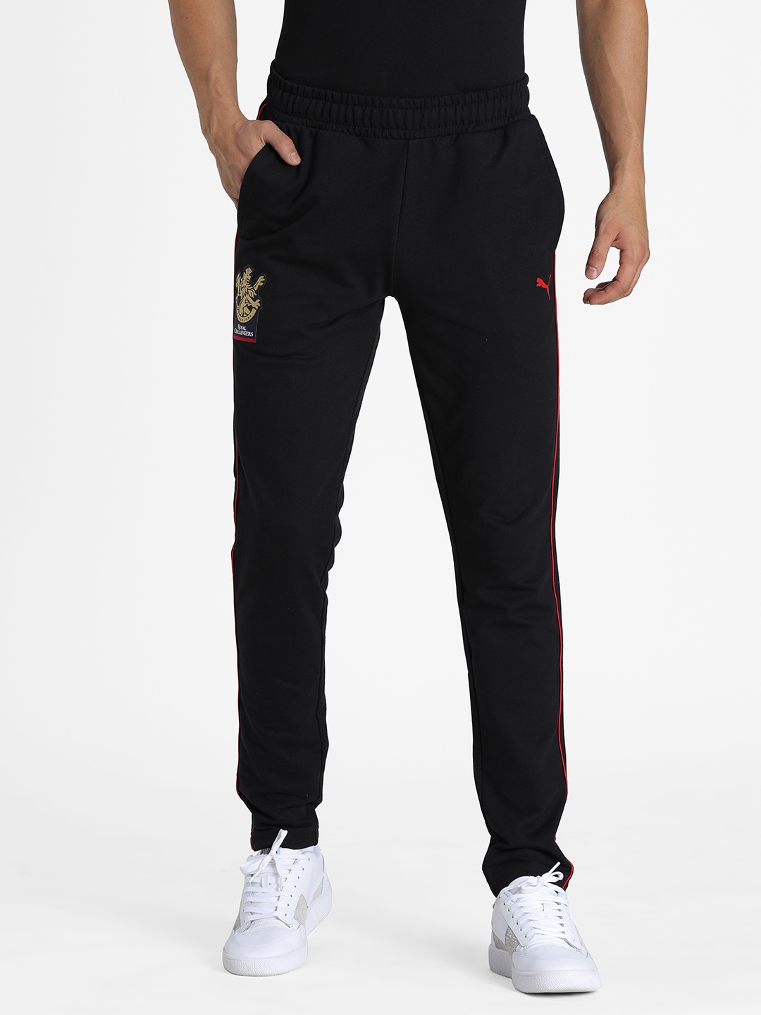 

Puma Men Black Solid Slim Fit Knitted RCB Fanwear Track Pant