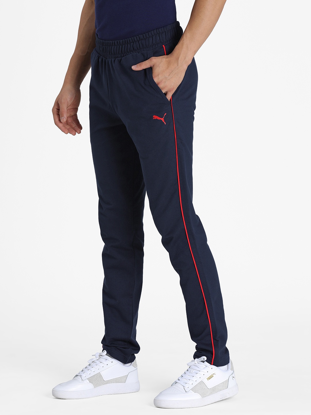 

Puma Men Navy Blue Solid Regular Fit Knitted RCB Fanwear Track Pant