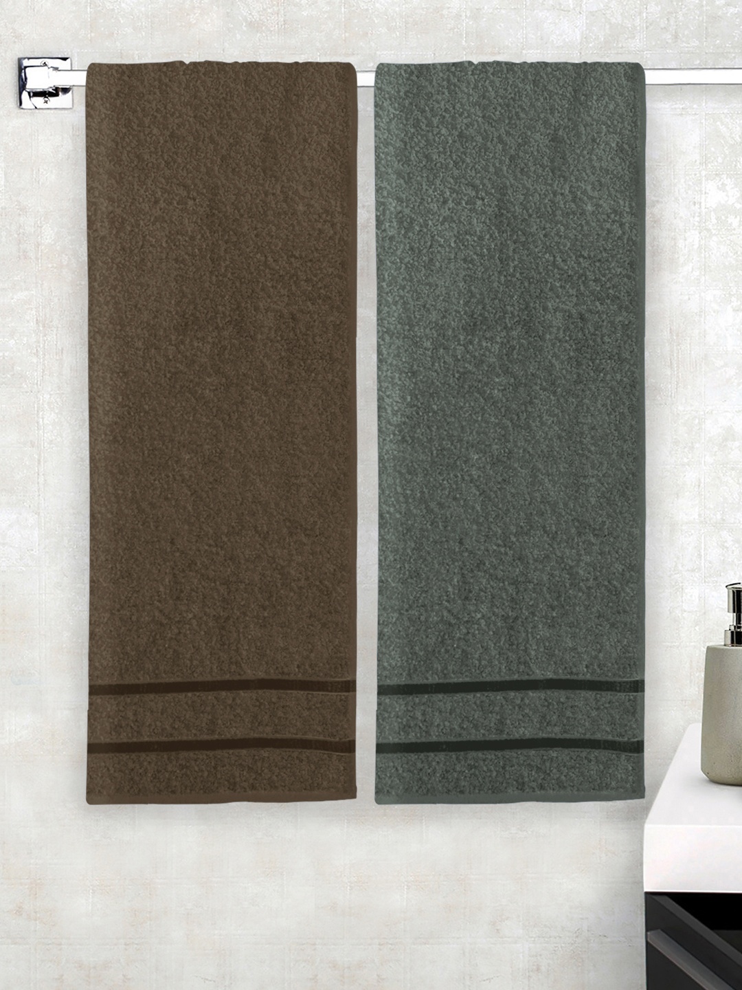 

Story@home Set Of 2 Brown & Grey Solid 450 GSM Bath Towels