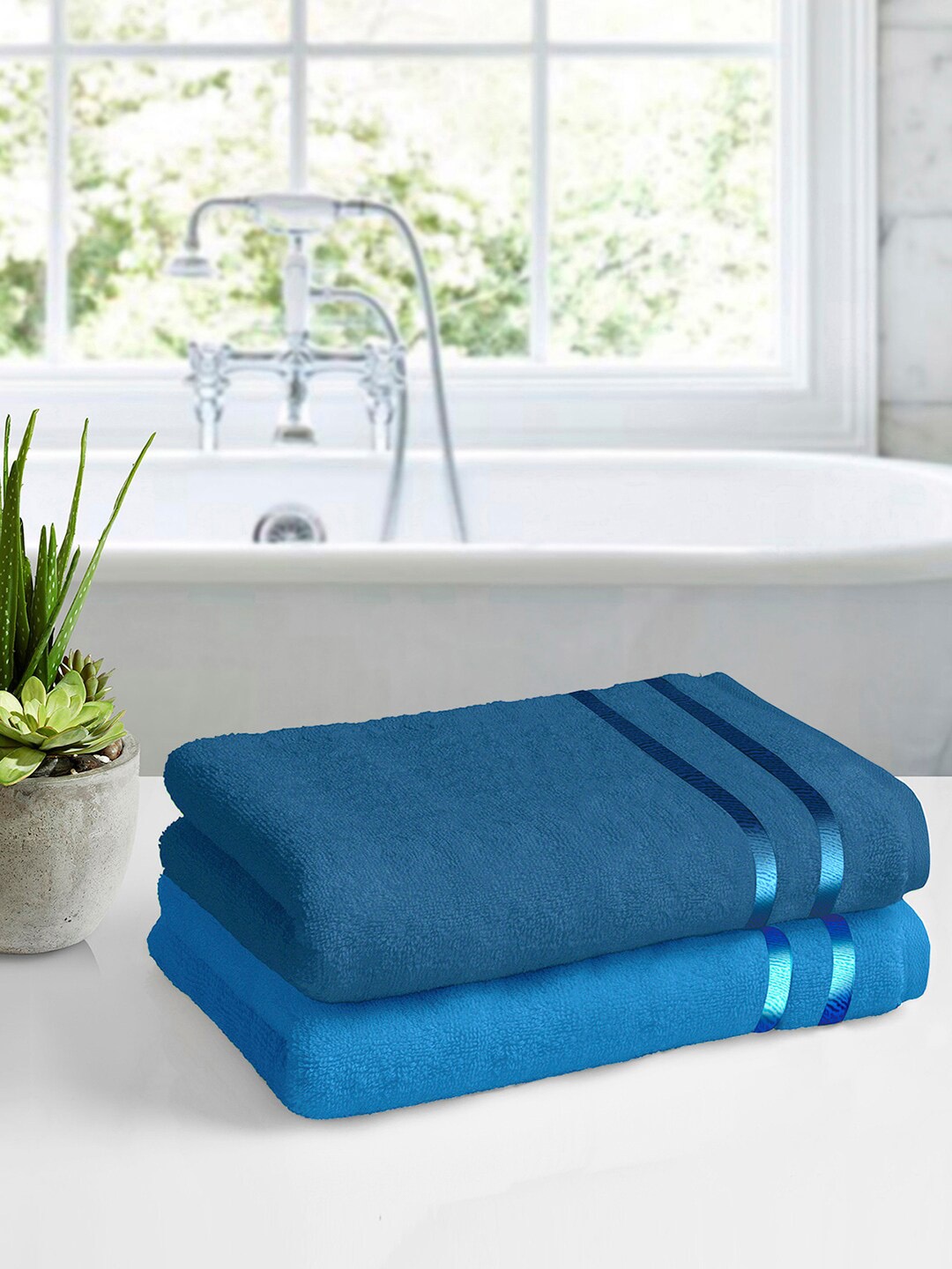 

Story@home Set Of 2 Blue Solid 450 GSM Bath Towels