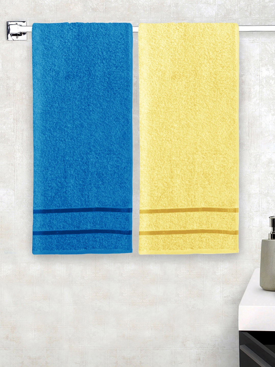 

Story@home Set Of 2 Blue & Cream 450GSM Super Absorbent Cotton Medium Size Bath Towels