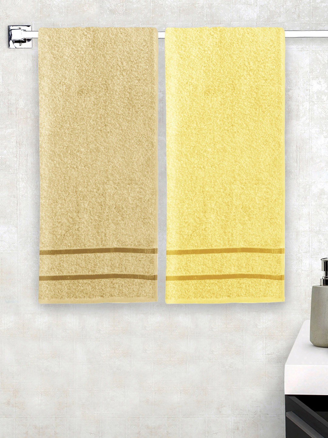 

Story@home Set Of 2 Beige & Yellow Solid 450GSM Cotton Medium Size Bath Towels