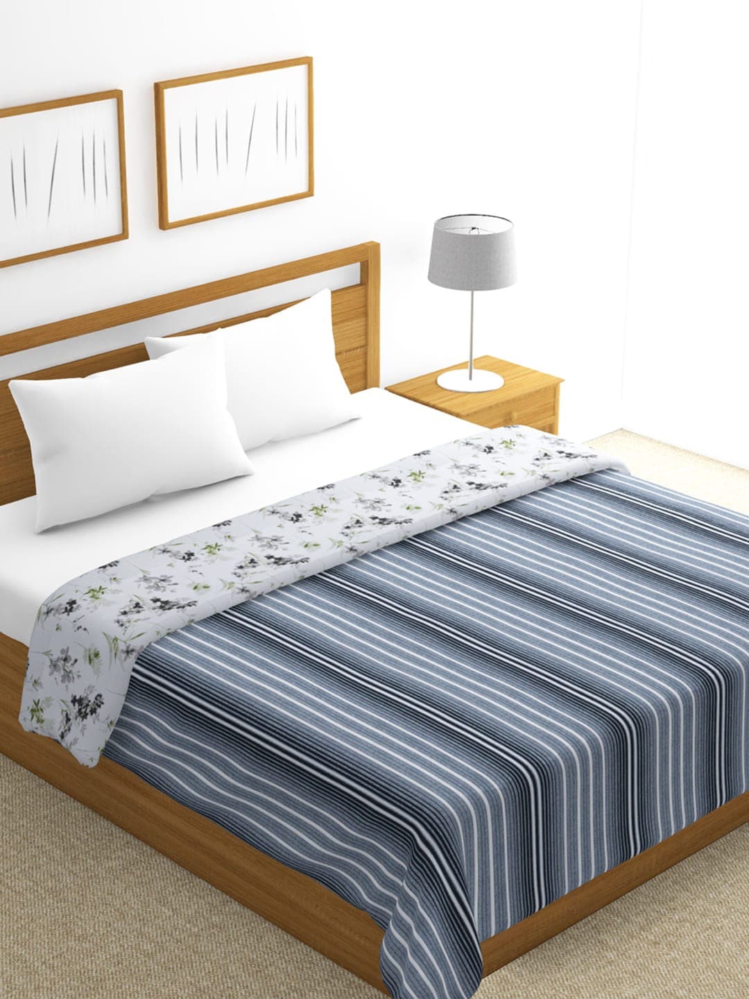 

BIANCA Grey & White Floral AC Room 300 GSM Double Bed Dohar