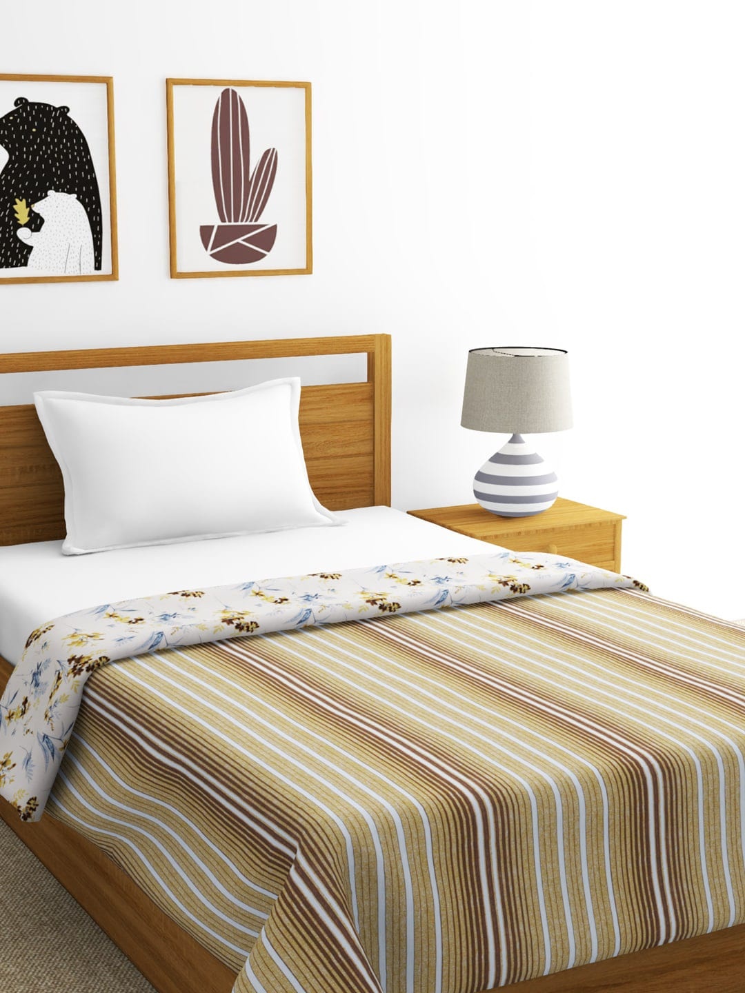 

BIANCA White & Beige Floral AC Room 300 GSM Single Bed Dohar