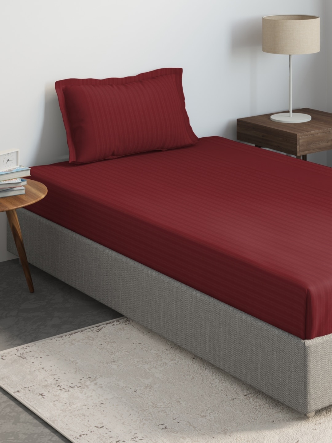 

DDecor Maroon Striped 400 TC Cotton 1 Single Bedsheet with 1 Pillow Covers