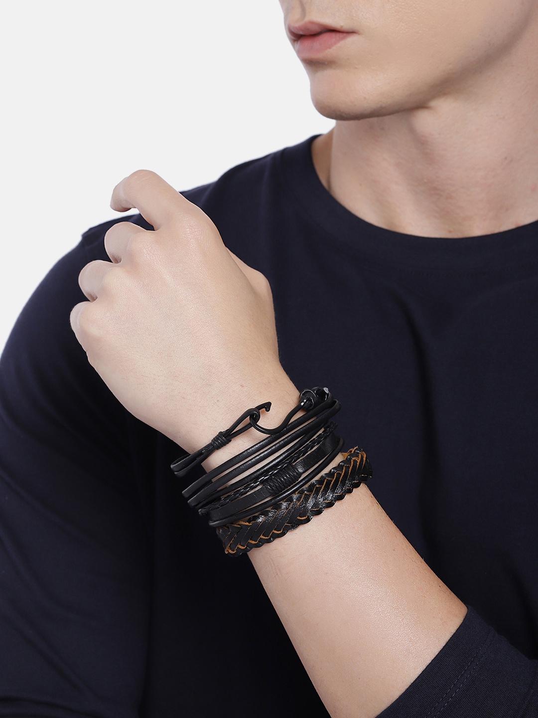 

UNKNOWN by Ayesha Men Set of 3 Braided Multi-Layer Bracelets, Black