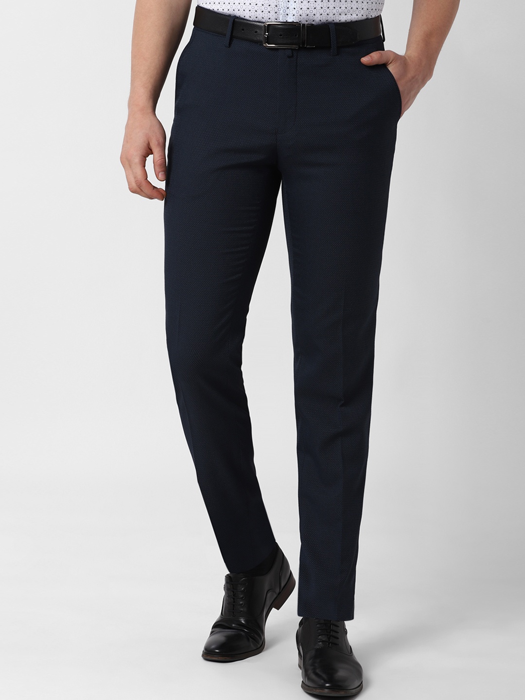 

Peter England Men Navy Blue Slim Fit Solid Formal Trousers