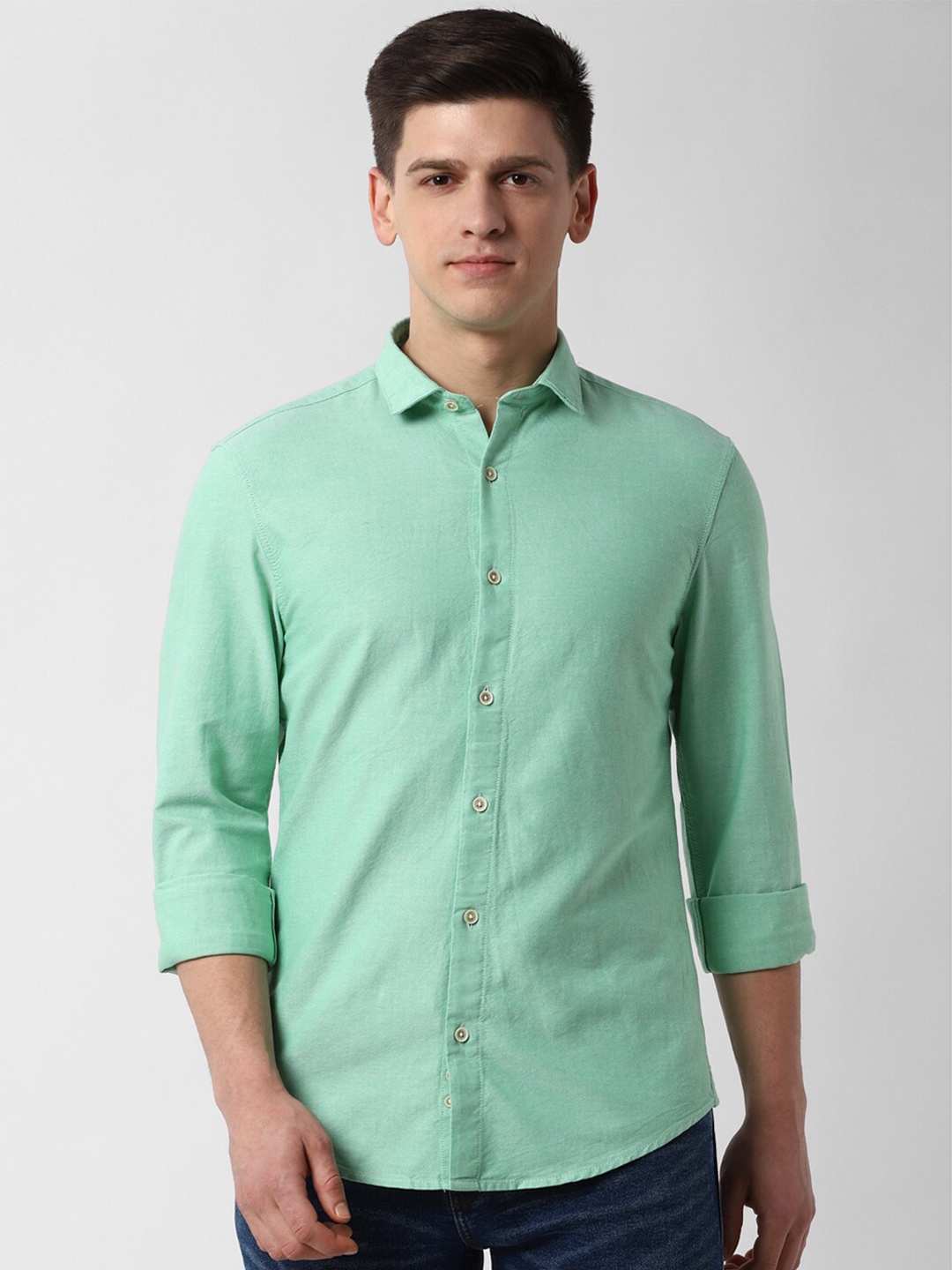 

Peter England Casuals Men Green Slim Fit Solid Casual Shirt