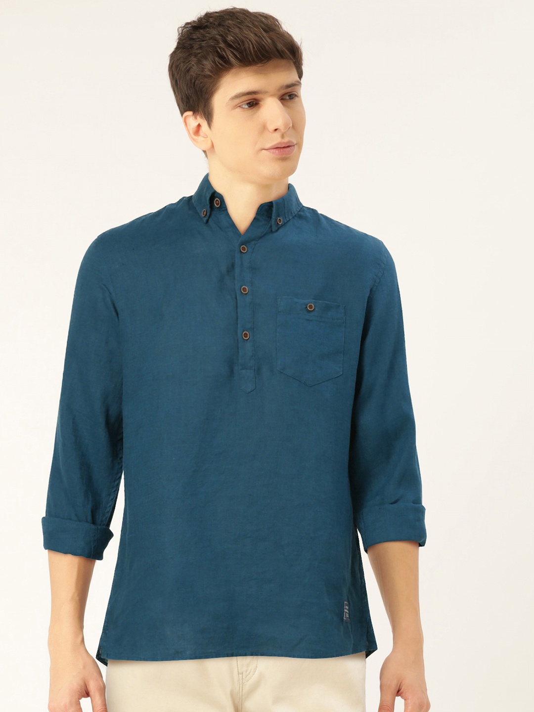 

Peter England Casuals Men Teal Slim Fit Casual Shirt