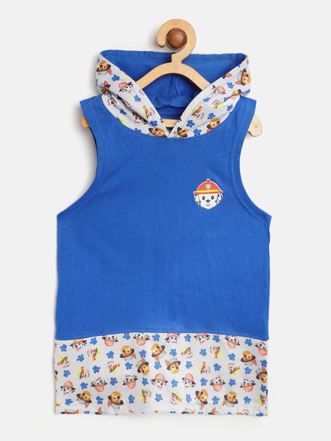 

Eteenz Boys Blue Grey Marshall Paw Patrol Print Pure Cotton Hooded Pure Cotton T-shirt