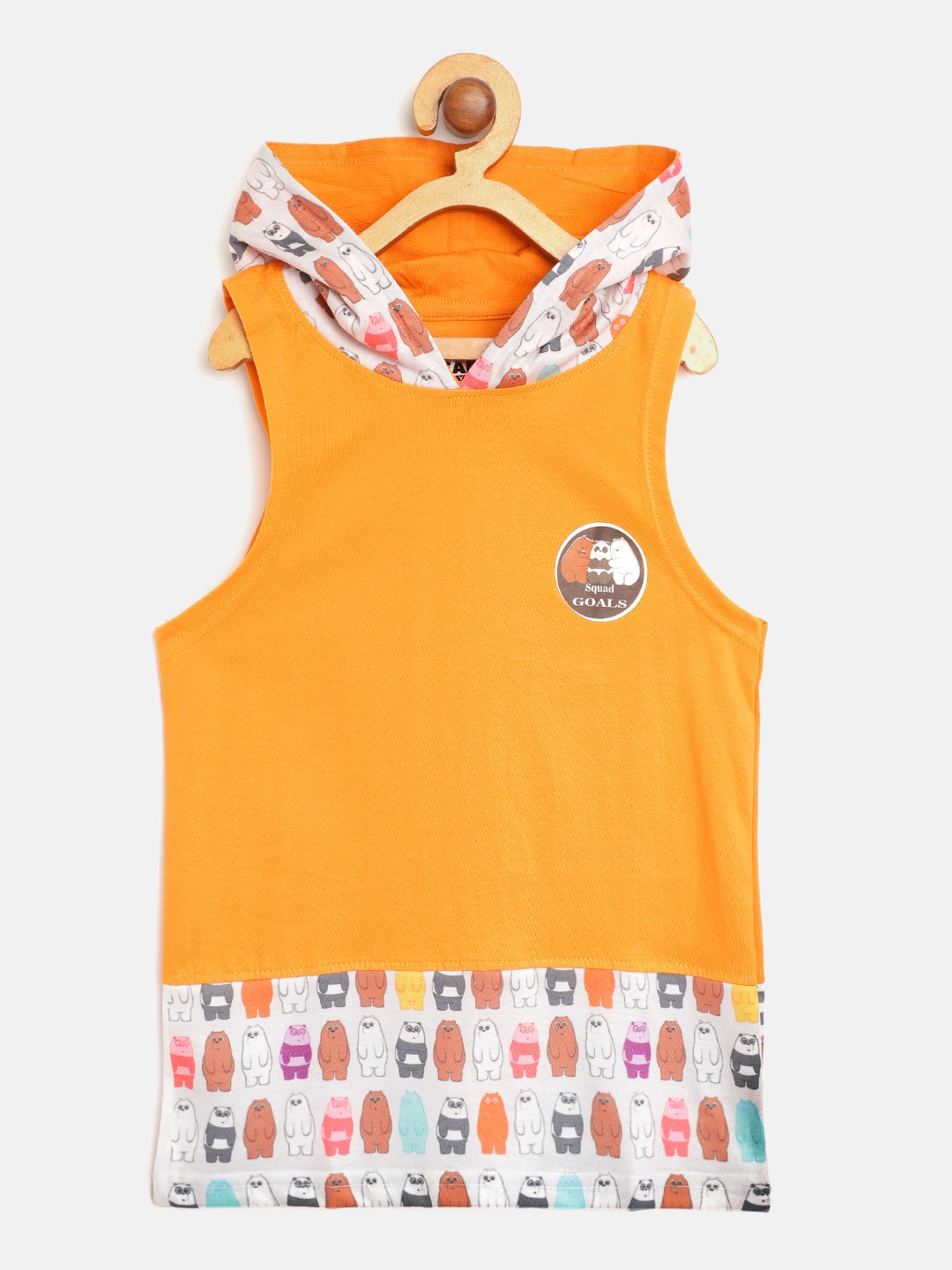 

Eteenz Boys Orange White We Bear Bears Print Pure Cotton Hooded Pure Cotton T-shirt