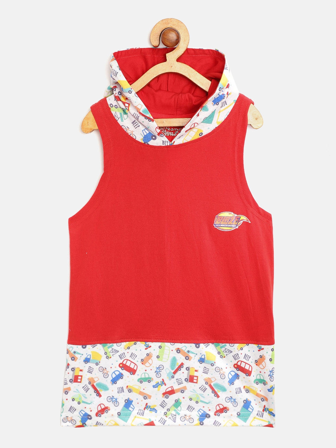 

Eteenz Boys Red White Conversational Print Pure Cotton Hooded Pure Cotton T-shirt