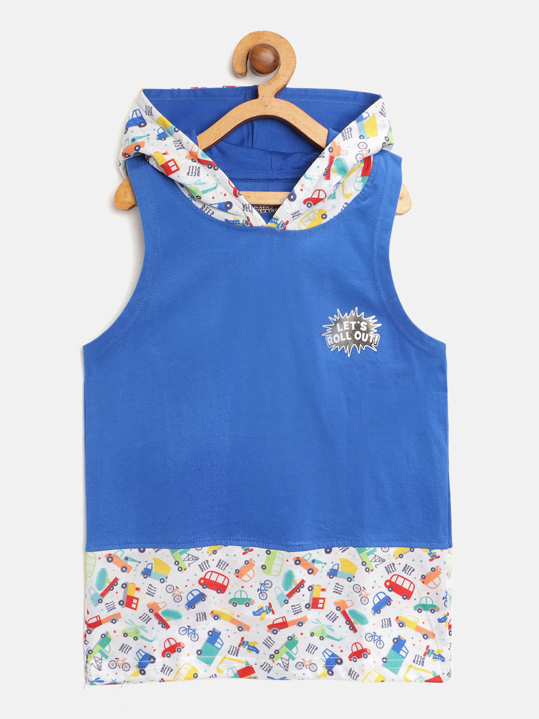 

Eteenz Boys Blue White Conversational Print Pure Cotton Hooded Pure Cotton T-shirt